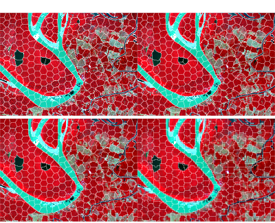 Figure 4 - Superpixel segmentation results on the Sentinel-2 scene at different spatial resolutions (20 m, 40 m, 80 m, 160 m).
